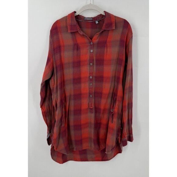 Toad and Co Womens Mixologist Tunic Plaid Red 1/4 Button Large Organic Cotton - Picture 1 of 8